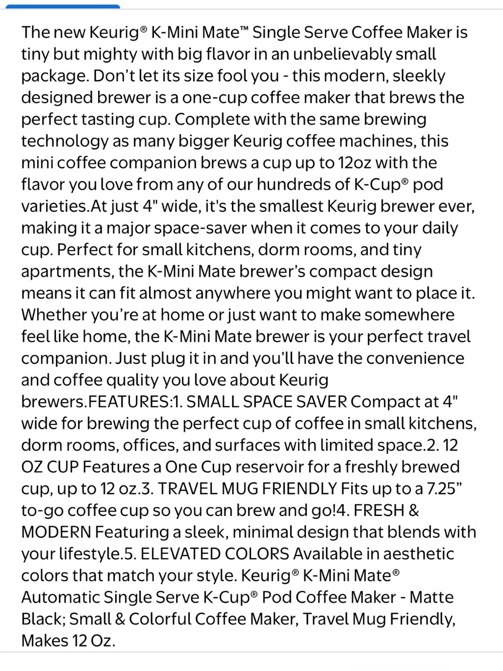 Keurig K-Mini Mate Single Serve Coffee Maker - Matte Black with Purple Mug - Picture 12 of 12